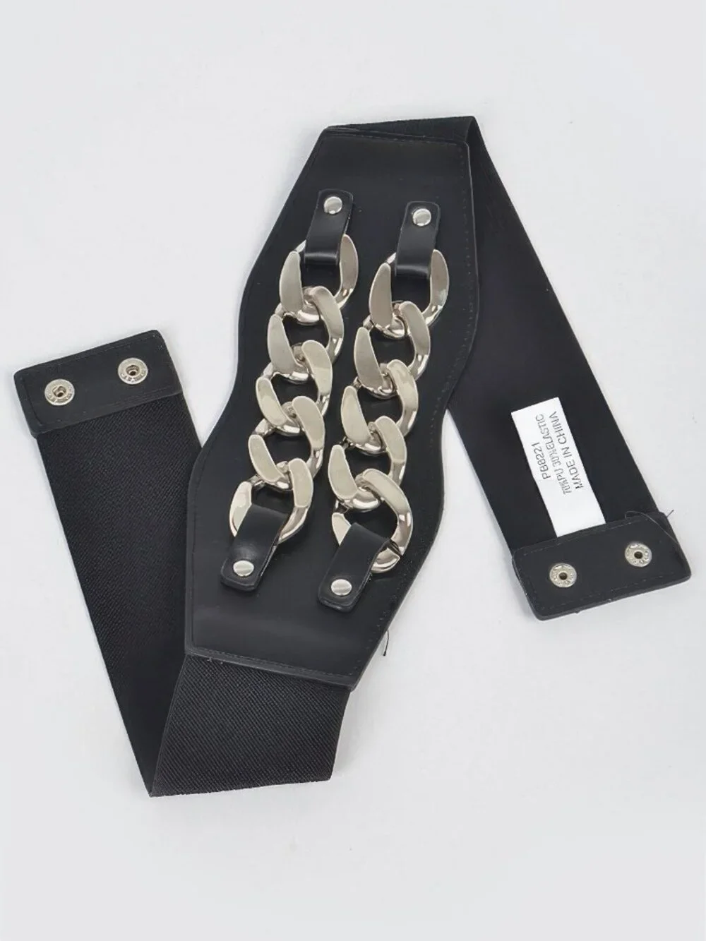 Faux Leather Oversized Chain Elastic Belt